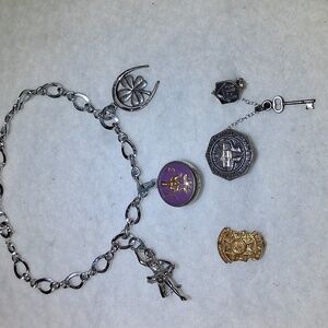 Vintage Pins And Charm Bracelet Vintage Jewelry Lot VFW Lapel Pin, FHA Lapel Pin